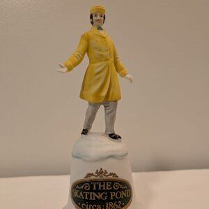 Enesco The Skating Pond Currier & Ives Skating Man Porcelain Musical Bell WORKS